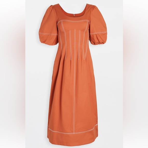 Jonathan Simkhai Orange Puff Sleeve Midi Sundress - Picture 2 of 6